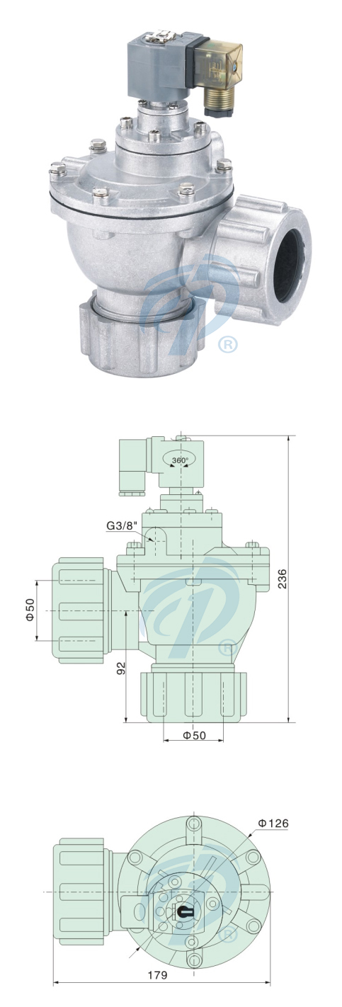鋁合金直角悶頭式袋式脈沖閥尺寸