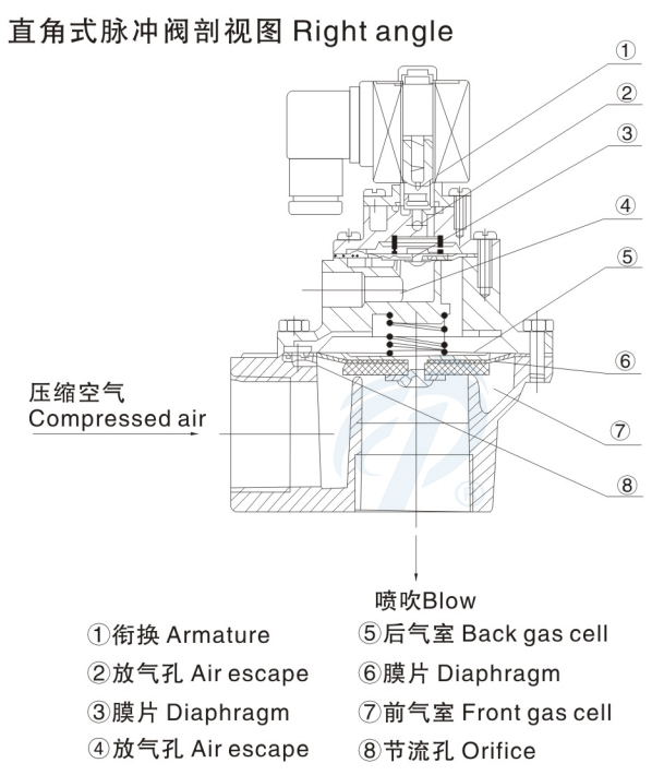 直角式脈沖電磁閥剖視圖